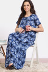 Coucou Maternity Woven Full Length Nightdress With Front Zipper And Discreet Feeding - Classic Blue — thumbnail 4